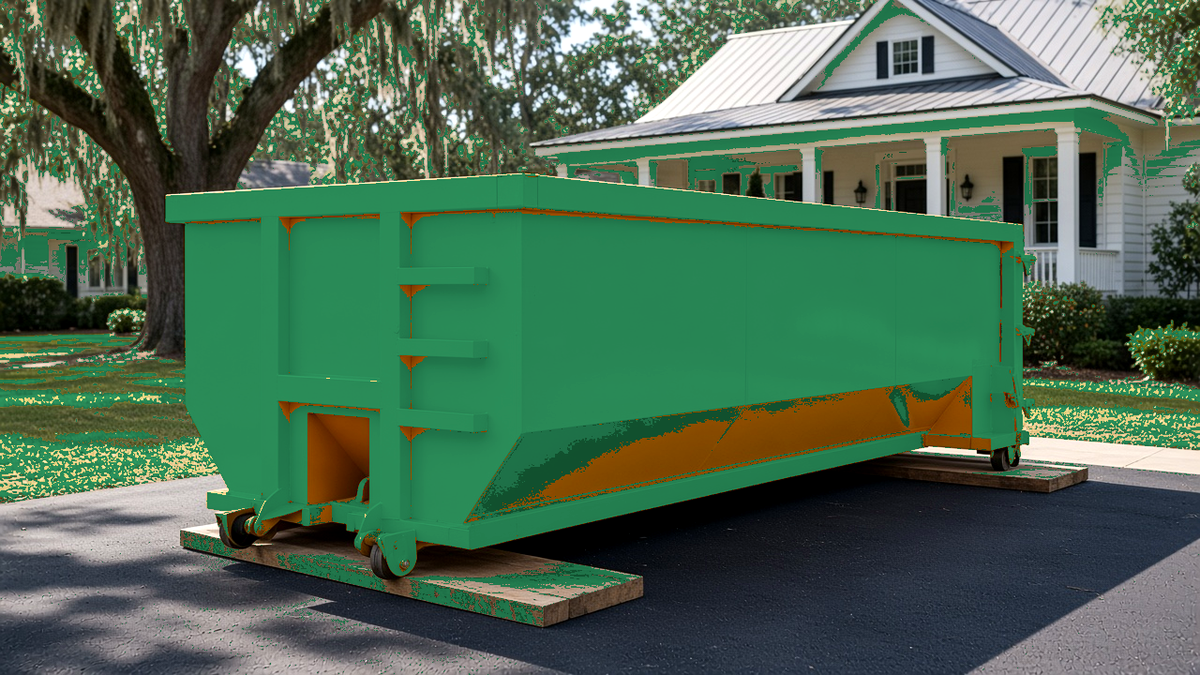 Dumpster placed with driveway protection boards in Hammond LA